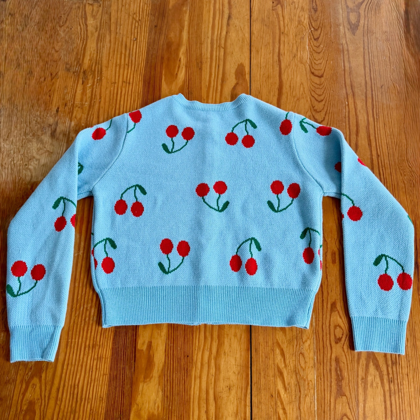 Cherry Print Mackenzie & Me Blue Knit Button Front Cardigan — image 7 of 7
